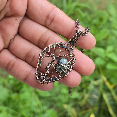 Seraphinite Gemstone Handmade Copper Wire Wrap Chain Pendant 2.16