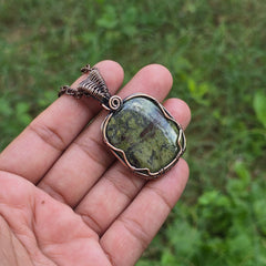 Dragon Bloodstone Gemstone Handmade Copper Wire Wrap Chain Pendant 2.16" Sunkarton