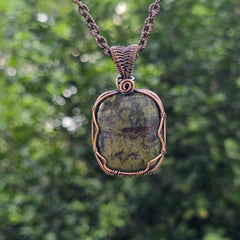 Dragon Bloodstone Gemstone Handmade Copper Wire Wrap Chain Pendant 2.16" Sunkarton