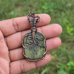 Dragon Bloodstone Gemstone Handmade Copper Wire Wrap Chain Pendant 2.16" Sunkarton