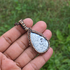 Dendrite Opal Gemstone Handmade Copper Wire Wrap Chain Pendant 2.36" Sunkarton