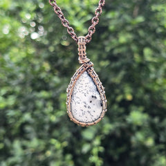 Dendrite Opal Gemstone Handmade Copper Wire Wrap Chain Pendant 2.36" Sunkarton