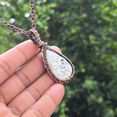 Dendrite Opal Gemstone Handmade Copper Wire Wrap Chain Pendant 2.36" Sunkarton