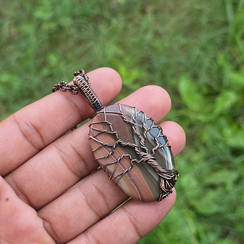 Polychrome Jasper Gemstone Handmade Copper Wire Wrap Chain Pendant 2.55