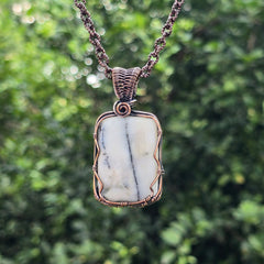 Dendrite Opal Gemstone Handmade Copper Wire Wrap Chain Pendant 2.36" Sunkarton