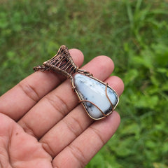 Dendrite Opal Gemstone Handmade Copper Wire Wrap Chain Pendant 2.16" Sunkarton