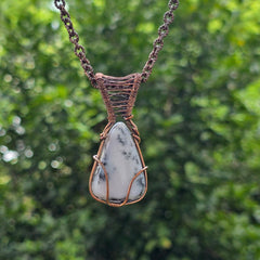 Dendrite Opal Gemstone Handmade Copper Wire Wrap Chain Pendant 2.16" Sunkarton