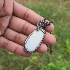 Dendrite Opal Gemstone Handmade Copper Wire Wrap Chain Pendant 2.95" Sunkarton