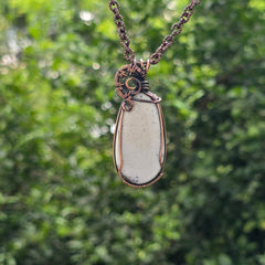 Dendrite Opal Gemstone Handmade Copper Wire Wrap Chain Pendant 2.95" Sunkarton