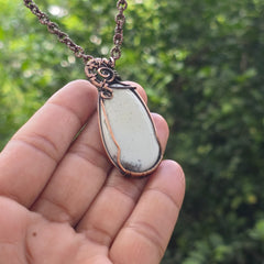 Dendrite Opal Gemstone Handmade Copper Wire Wrap Chain Pendant 2.95" Sunkarton