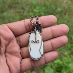 Dendrite Opal Gemstone Handmade Copper Wire Wrap Chain Pendant 2.95" Sunkarton