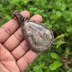Rhodochrosite Gemstone Handmade Copper Wire Wrap Chain Pendant 2.95" Sunkarton