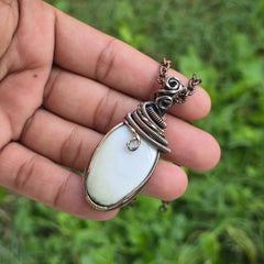 Dendrite Opal Gemstone Handmade Copper Wire Wrap Chain Pendant 2.36" Sunkarton