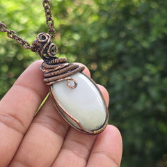 Dendrite Opal Gemstone Handmade Copper Wire Wrap Chain Pendant 2.36" Sunkarton