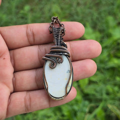 Dendrite Opal Gemstone Handmade Copper Wire Wrap Chain Pendant 2.36" Sunkarton