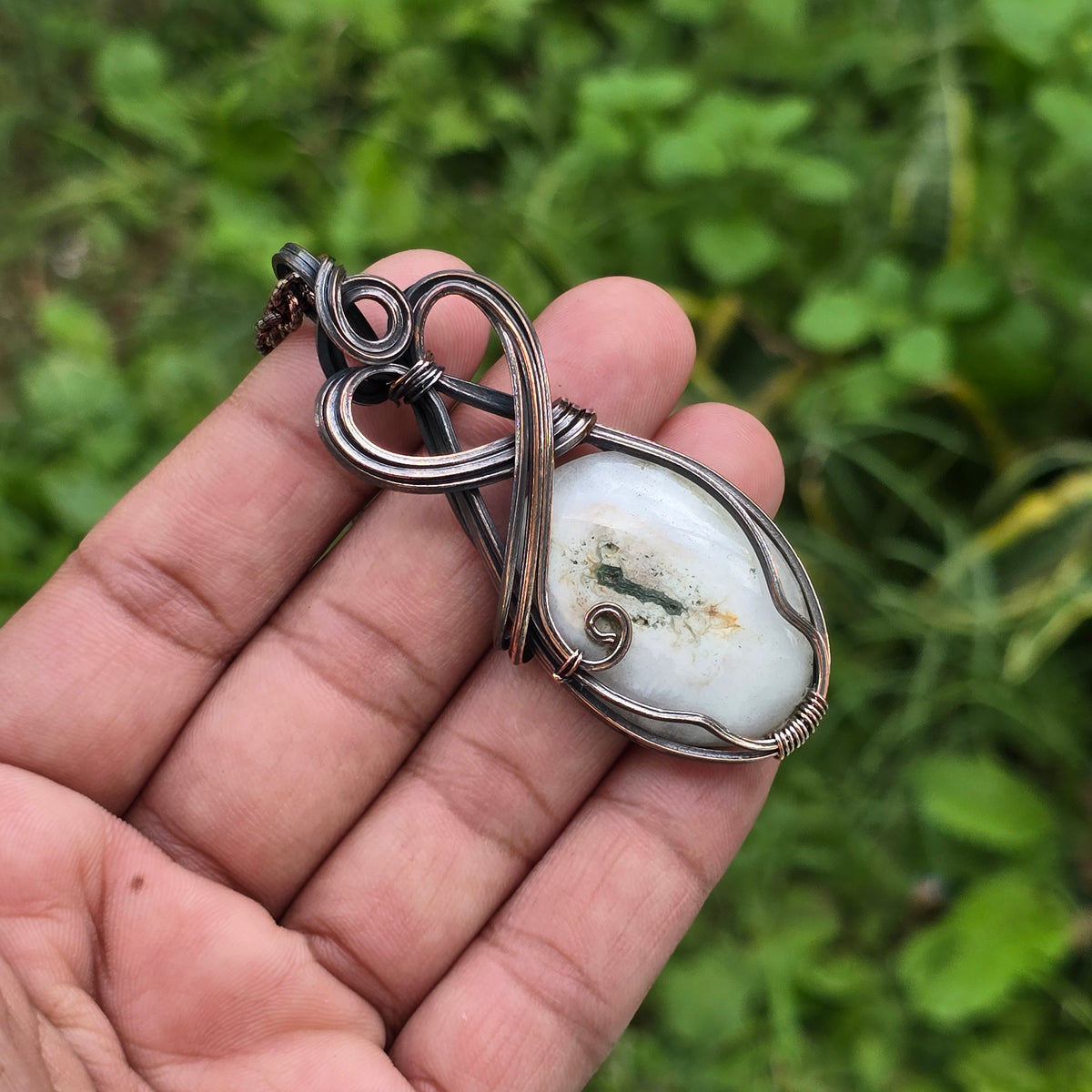 Solar Quartz Gemstone Handmade Copper Wire Wrap Chain Pendant 2.75" Sunkarton