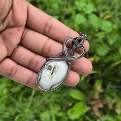 Solar Quartz Gemstone Handmade Copper Wire Wrap Chain Pendant 2.75" Sunkarton