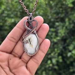 Solar Quartz Gemstone Handmade Copper Wire Wrap Chain Pendant 2.75" Sunkarton