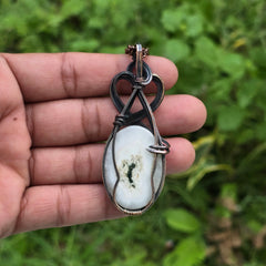 Solar Quartz Gemstone Handmade Copper Wire Wrap Chain Pendant 2.75" Sunkarton