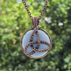 Angelite Gemstone Handmade Copper Wire Wrap Chain Pendant 2.36" Sunkarton