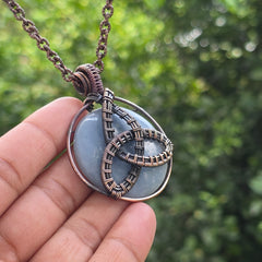 Angelite Gemstone Handmade Copper Wire Wrap Chain Pendant 2.36" Sunkarton