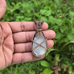 Dendritic Agate Gemstone Handmade Copper Wire Wrap Chain Pendant 2.55" Sunkarton