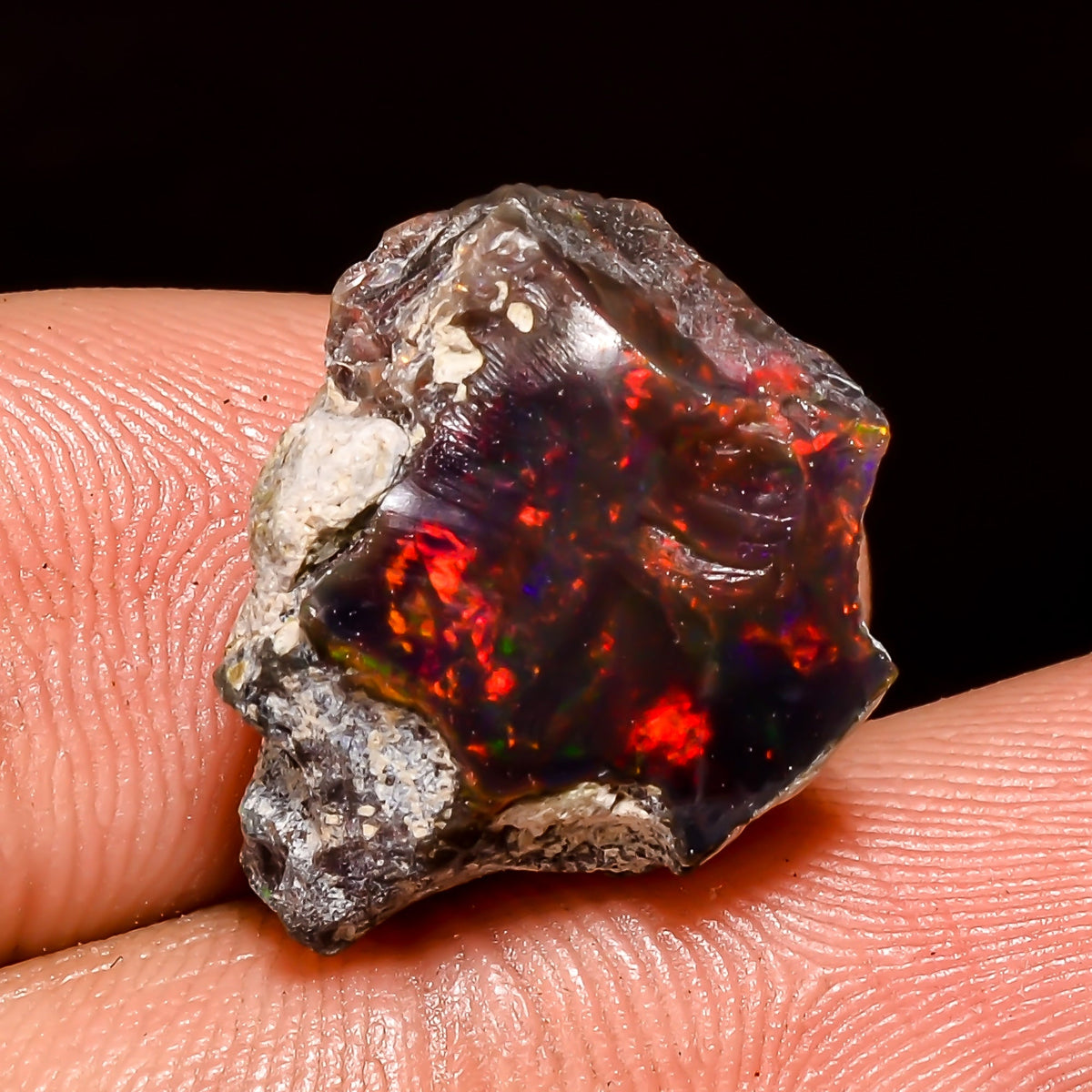 Marvellous Top Grade Quality 100% Natural Welo Fire Black Ethiopian Opal Rough Loose Gemstone For Making Jewelry 17X14X9 MM 9.5 Cts. KR04-15 Sunkarton