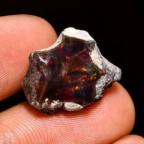 Marvellous Top Grade Quality 100% Natural Welo Fire Black Ethiopian Opal Rough Loose Gemstone For Making Jewelry 17X14X9 MM 9.5 Cts. KR04-15 Sunkarton