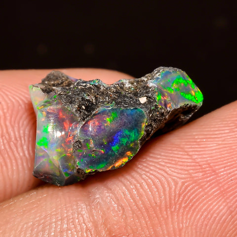 Amazing Top Grade Quality 100% Natural Welo Fire Black Ethiopian Opal Rough Loose Gemstone For Making Jewelry 18X12X8 MM 7 Cts. KR04-1 Sunkarton