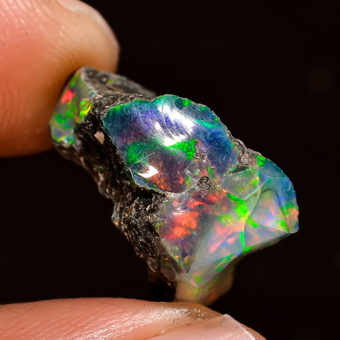 Amazing Top Grade Quality 100% Natural Welo Fire Black Ethiopian Opal Rough Loose Gemstone For Making Jewelry 18X12X8 MM 7 Cts. KR04-1 Sunkarton