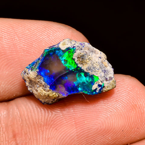 Tempting Top Grade Quality 100% Natural Welo Fire Blue Ethiopian Opal Rough Loose Gemstone For Making Jewelry 15X9X6 MM 5.5 Cts. KR04-22 Sunkarton