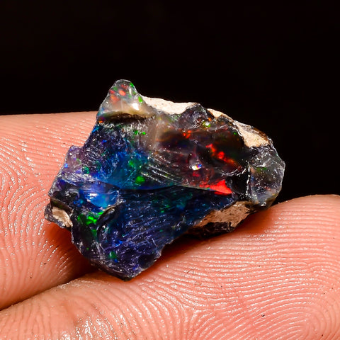 Unique Top Grade Quality 100% Natural Welo Fire Black Ethiopian Opal Rough Loose Gemstone For Making Jewelry 17X14X9 MM 6.5 Cts. KR04-24 Sunkarton