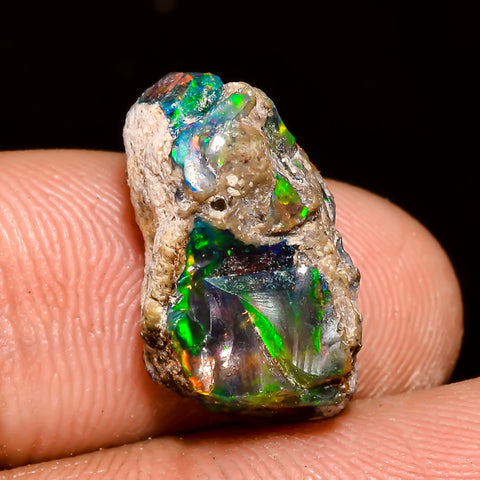 Dazzling Top Grade Quality 100% Natural Welo Fire Black Ethiopian Opal Rough Loose Gemstone For Making Jewelry 16X10X8 MM 7 Cts. KR04-31 Sunkarton