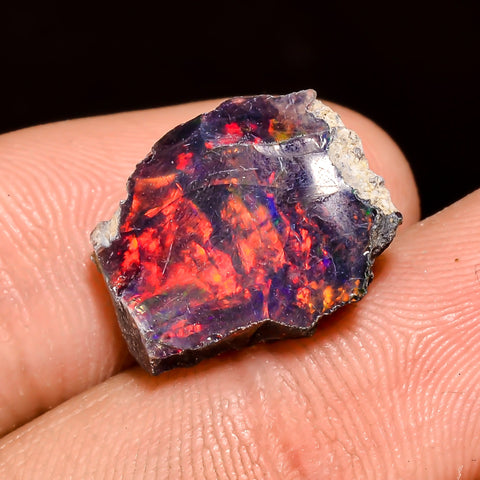 Mind Blowing Top Grade Quality 100% Natural Welo Fire Black Ethiopian Opal Rough Loose Gemstone For Making Jewelry 15X12X7 MM 5 Cts. KR04-41 Sunkarton