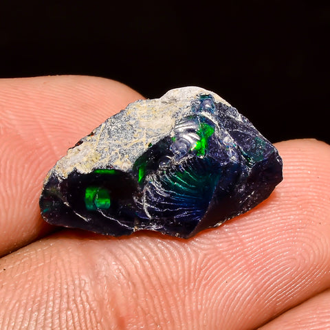 Superb Top Grade Quality 100% Natural Welo Fire Black Ethiopian Opal Rough Loose Gemstone For Making Jewelry 19X11X8 MM 6 Cts. KR04-44 Sunkarton
