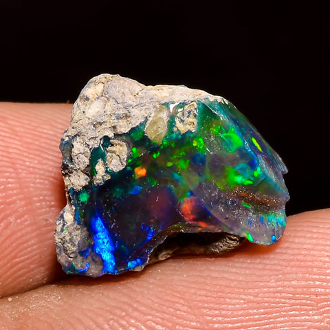 Stunning Top Grade Quality 100% Natural Welo Fire Black Ethiopian Opal Rough Loose Gemstone For Making Jewelry 14X12X10 MM 5.5 Cts. KR04-45 Sunkarton
