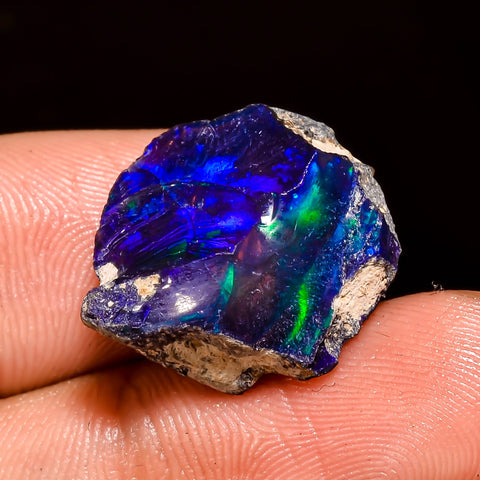 Beautiful Top Grade Quality 100% Natural Welo Fire Blue Ethiopian Opal Rough Loose Gemstone For Making Jewelry 19X15X8 MM 10.5 Cts. KR04-4 Sunkarton