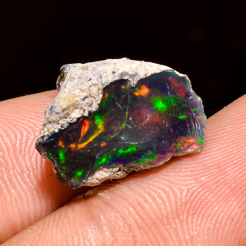 Beautiful Top Grade Quality 100% Natural Welo Fire Black Ethiopian Opal Rough Loose Gemstone For Making Jewelry 15X13X10 MM 6.5 Cts. KR04-54 Sunkarton