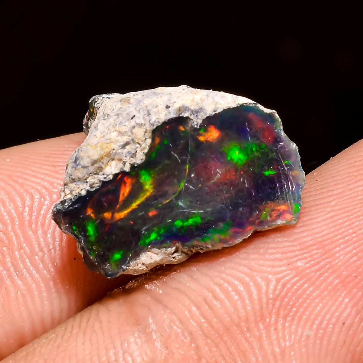 Beautiful Top Grade Quality 100% Natural Welo Fire Black Ethiopian Opal Rough Loose Gemstone For Making Jewelry 15X13X10 MM 6.5 Cts. KR04-54 Sunkarton