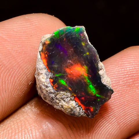 Beautiful Top Grade Quality 100% Natural Welo Fire Black Ethiopian Opal Rough Loose Gemstone For Making Jewelry 15X13X10 MM 6.5 Cts. KR04-54 Sunkarton