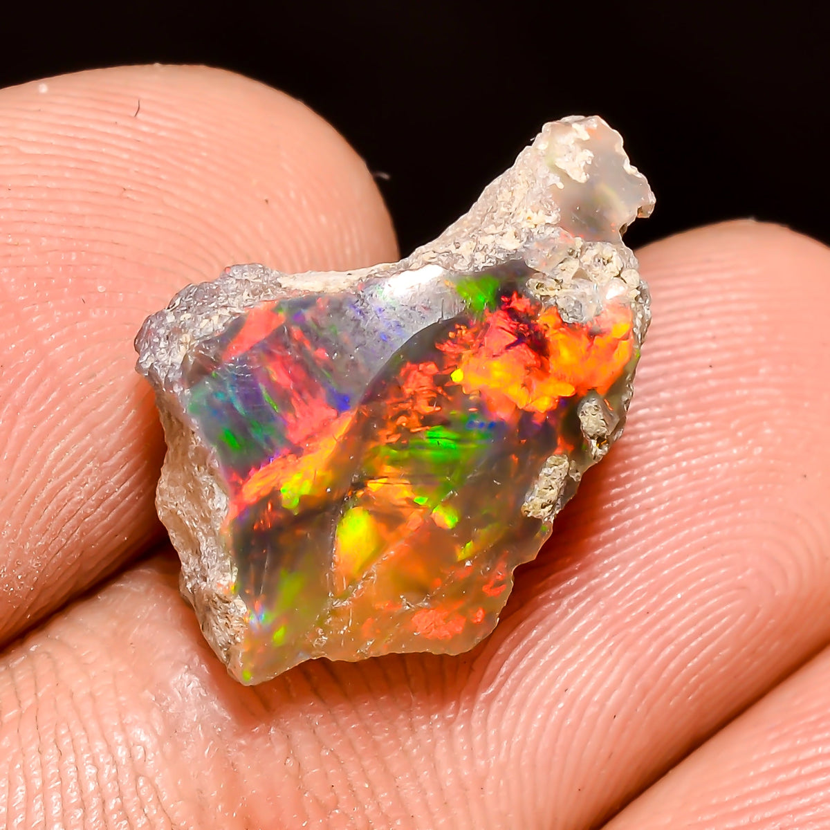 Excellent Top Grade Quality 100% Natural Welo Fire Black Ethiopian Opal Rough Loose Gemstone For Making Jewelry 18X12X7 MM 5.5 Cts. KR04-57 Sunkarton