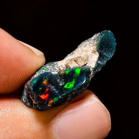 Beautiful Top Grade Quality 100% Natural Welo Fire Black Ethiopian Opal Rough Loose Gemstone For Making Jewelry 20X9X8 MM 5.5 Cts. KR04-79 Sunkarton
