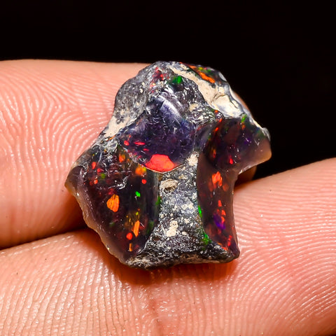 Immaculate Top Grade Quality 100% Natural Welo Fire Black Ethiopian Opal Rough Loose Gemstone For Making Jewelry 19X14X7 MM 7 Cts. KR04-88 Sunkarton