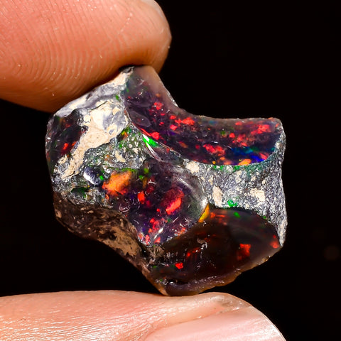 Immaculate Top Grade Quality 100% Natural Welo Fire Black Ethiopian Opal Rough Loose Gemstone For Making Jewelry 19X14X7 MM 7 Cts. KR04-88 Sunkarton