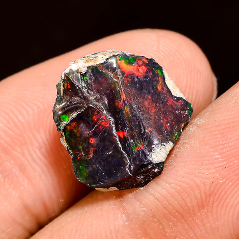 Stunning Top Grade Quality 100% Natural Welo Fire Black Ethiopian Opal Rough Loose Gemstone For Making Jewelry 14X14X9 MM 6 Cts. KR04-95 Sunkarton