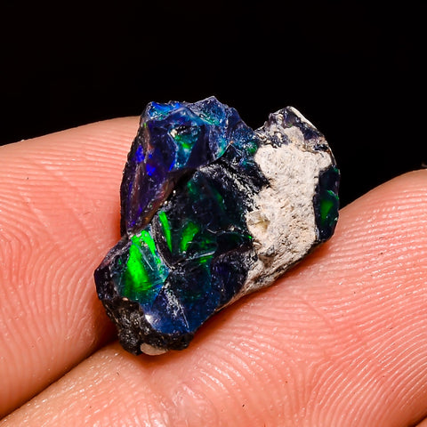 Amazing Top Grade Quality 100% Natural Welo Fire Black Ethiopian Opal Rough Loose Gemstone For Making Jewelry 16X12X8 MM 5 Cts. KR05-25 Sunkarton