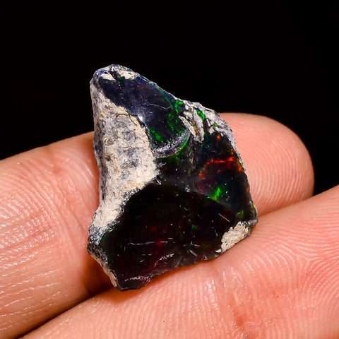 Awesome Top Grade Quality 100% Natural Welo Fire Black Ethiopian Opal Rough Loose Gemstone For Making Jewelry 20X15X8 MM 7.5 Cts. KR05-27 Sunkarton