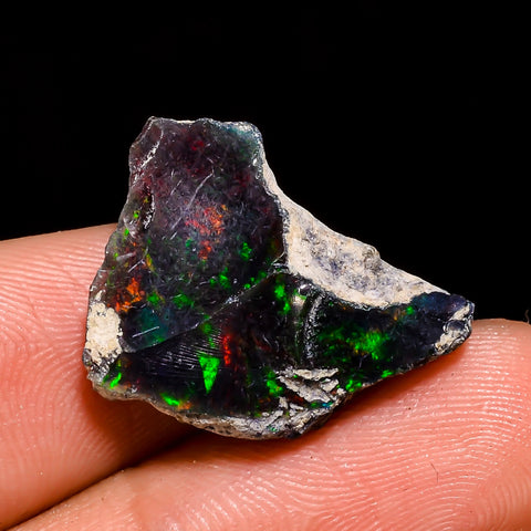 Awesome Top Grade Quality 100% Natural Welo Fire Black Ethiopian Opal Rough Loose Gemstone For Making Jewelry 20X15X8 MM 7.5 Cts. KR05-27 Sunkarton