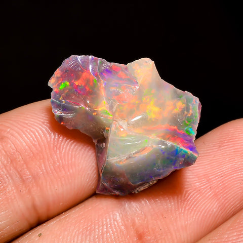 Splendid Top Grade Quality 100% Natural Welo Fire Black Ethiopian Opal Rough Loose Gemstone For Making Jewelry 19X17X9 MM 9.5 Cts. KR05-42 Sunkarton