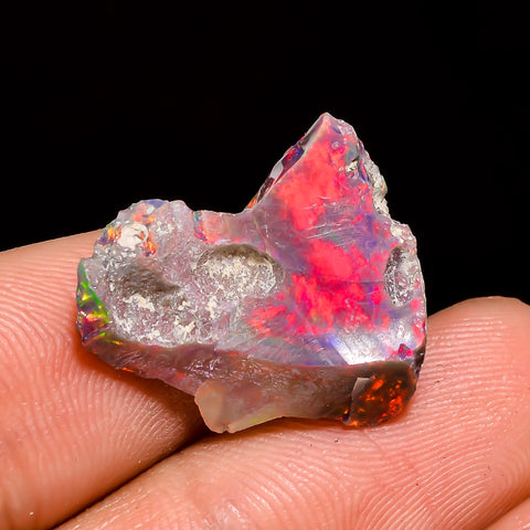 Splendid Top Grade Quality 100% Natural Welo Fire Black Ethiopian Opal Rough Loose Gemstone For Making Jewelry 19X17X9 MM 9.5 Cts. KR05-42 Sunkarton